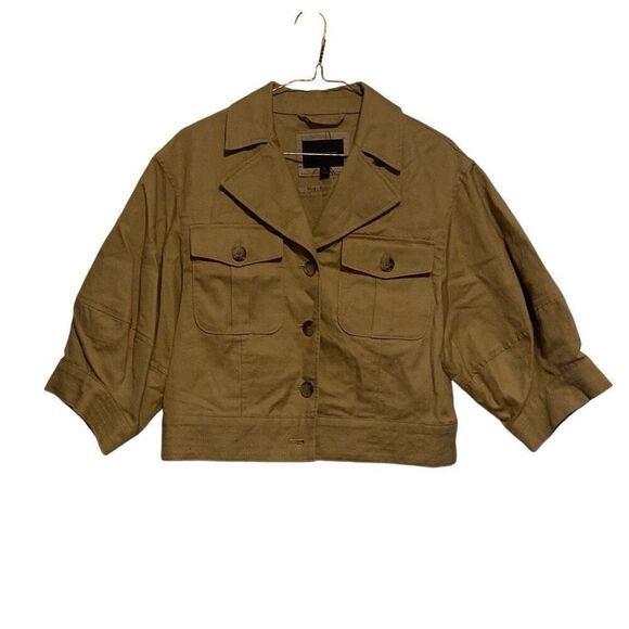 NWT Banana Republic Expedition Elbow Sleeve Linen Blend Cropped Blazer Tan Small - Picture 1 of 6